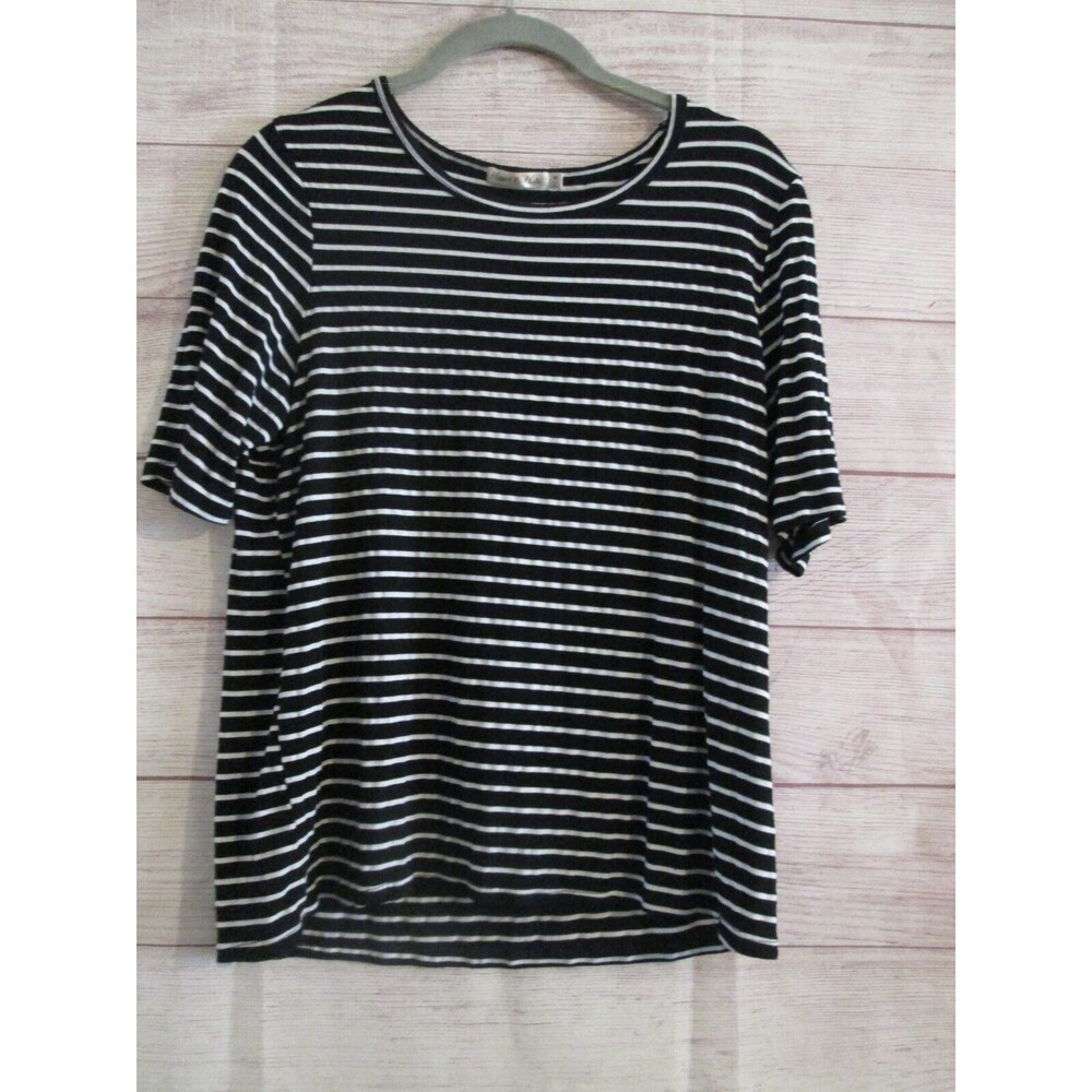 Heart & Hips Striped Black White Top Size Medium Short Sleeve Stretchy Ribbed